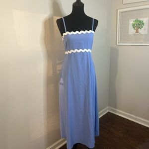 Blue Maxi Dress with White Trim buttery soft and pockets - Women's Summer Dress